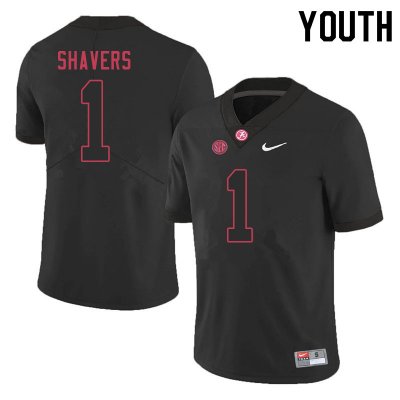 NCAA Youth Alabama Crimson Tide #1 Tyrell Shavers Stitched College 2020 Nike Authentic Black Football Jersey JZ17X16NK